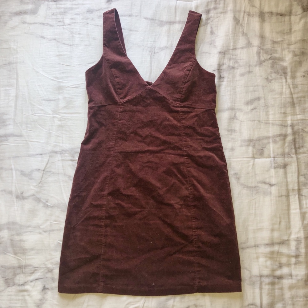 Faux Suede Dress - Burgundy
